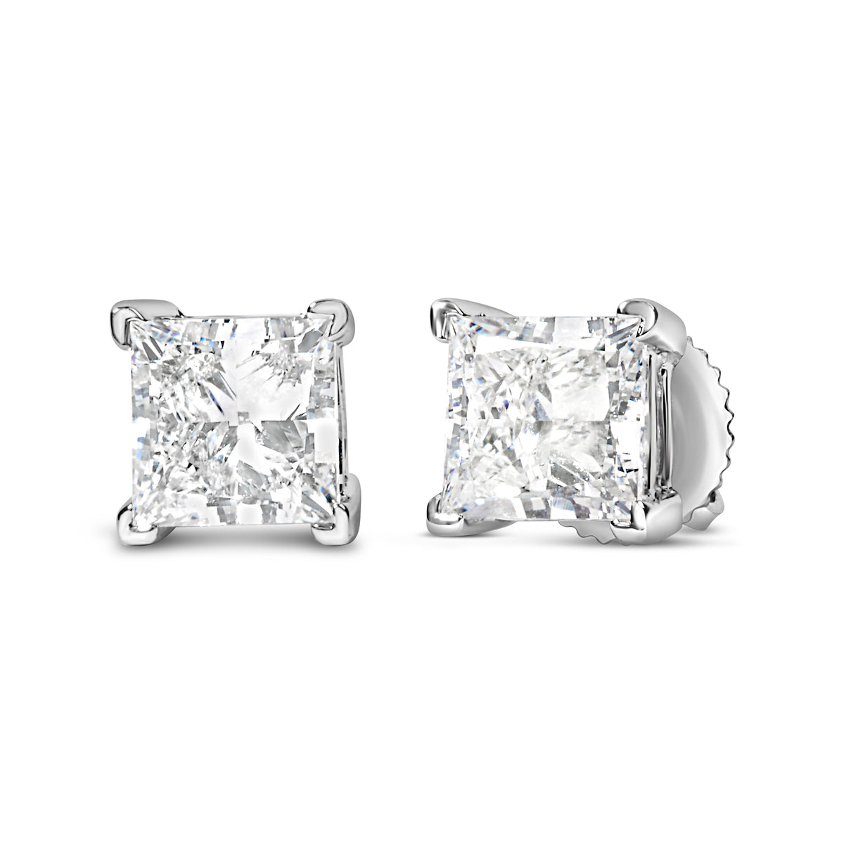 14K White Gold 1.0 Cttw Princess Cut Lab Grown Diamond Solitaire Stud Earrings (F-G Color, VS2-SI1 Clarity)