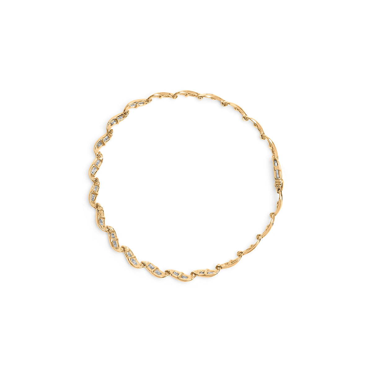 10k Yellow Gold 1.00 Cttw Baguette-Cut Diamond Spiral Link 7.50&quot; Bracelet (I-J Color, I1-I2 Clarity)