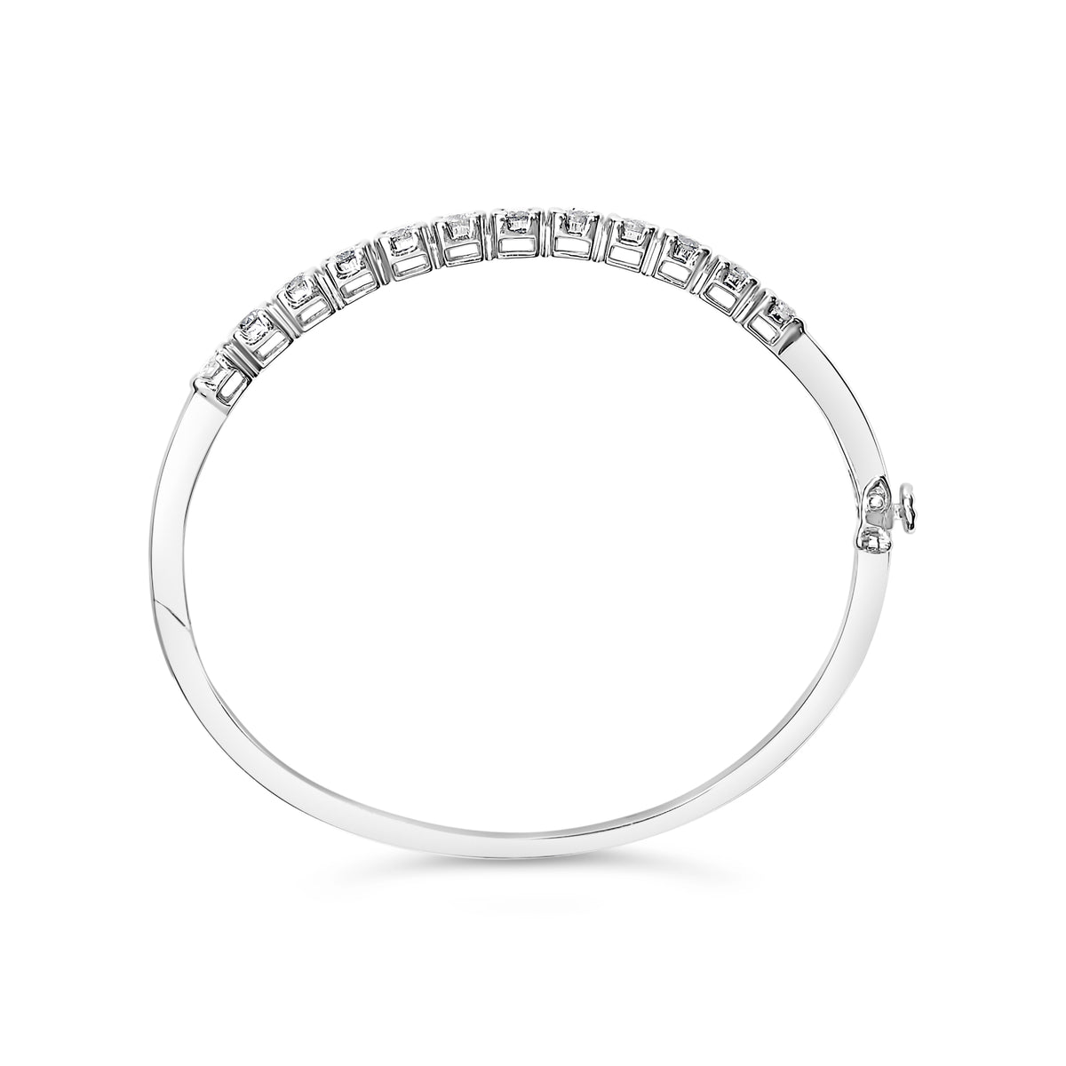 14K White Gold 1 7/8 Cttw Semi Bezel Set Diamond Floral Cluster Bangle Bracelet (H-I Color, SI1-SI2 Clarity) - Fits wrists up to 7.25&quot; Inches