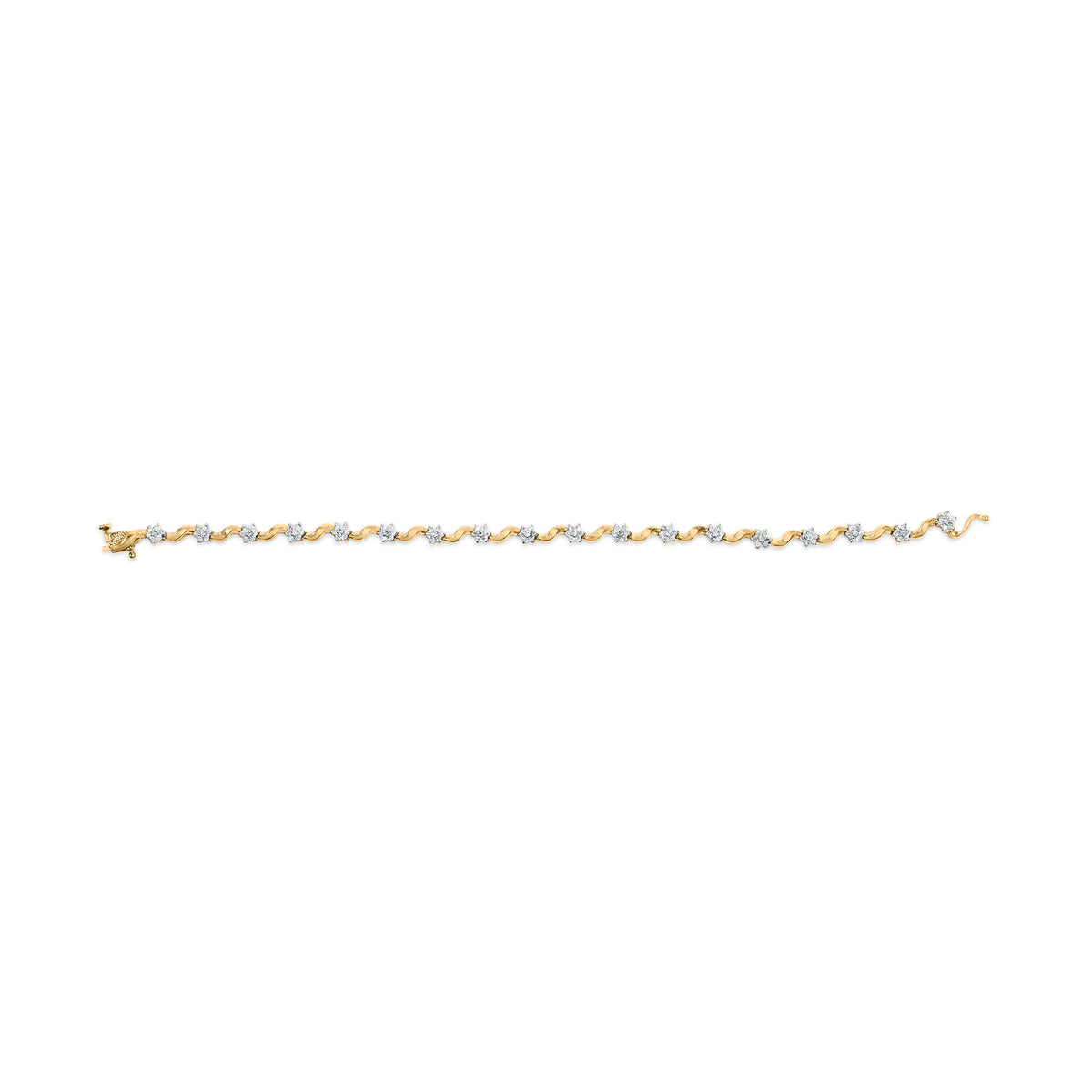 10k Yellow Gold 1.00 Cttw Round-Cut Diamond Floral S-Link 7.50&quot; Bracelet (I-J Color, I2-I3 Clarity)