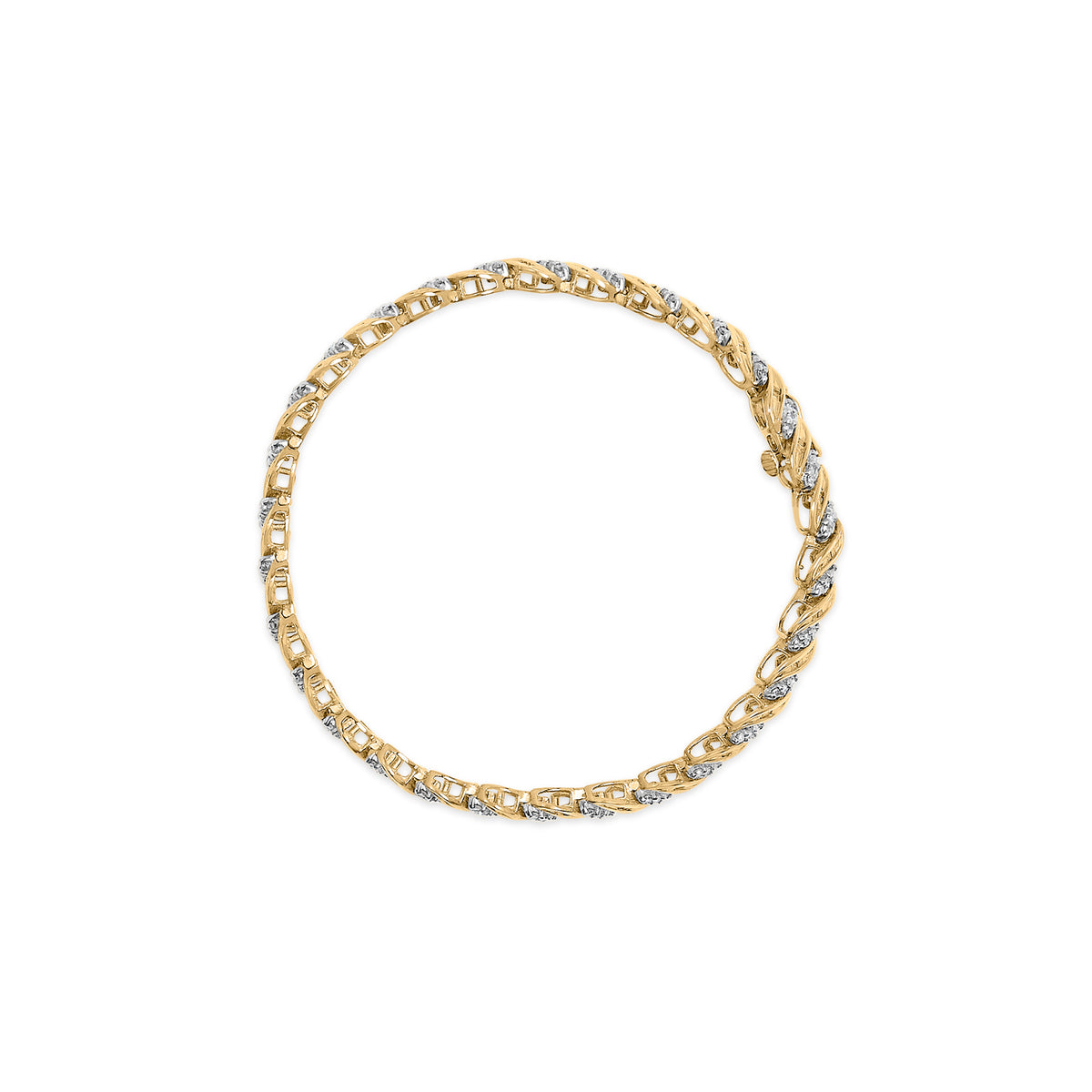 10k Yellow Gold 1.00 Cttw Round-Cut and Baguette-Cut S-Link 7.25&quot; Bracelet (I-J Color, I2-I3 Clarity)