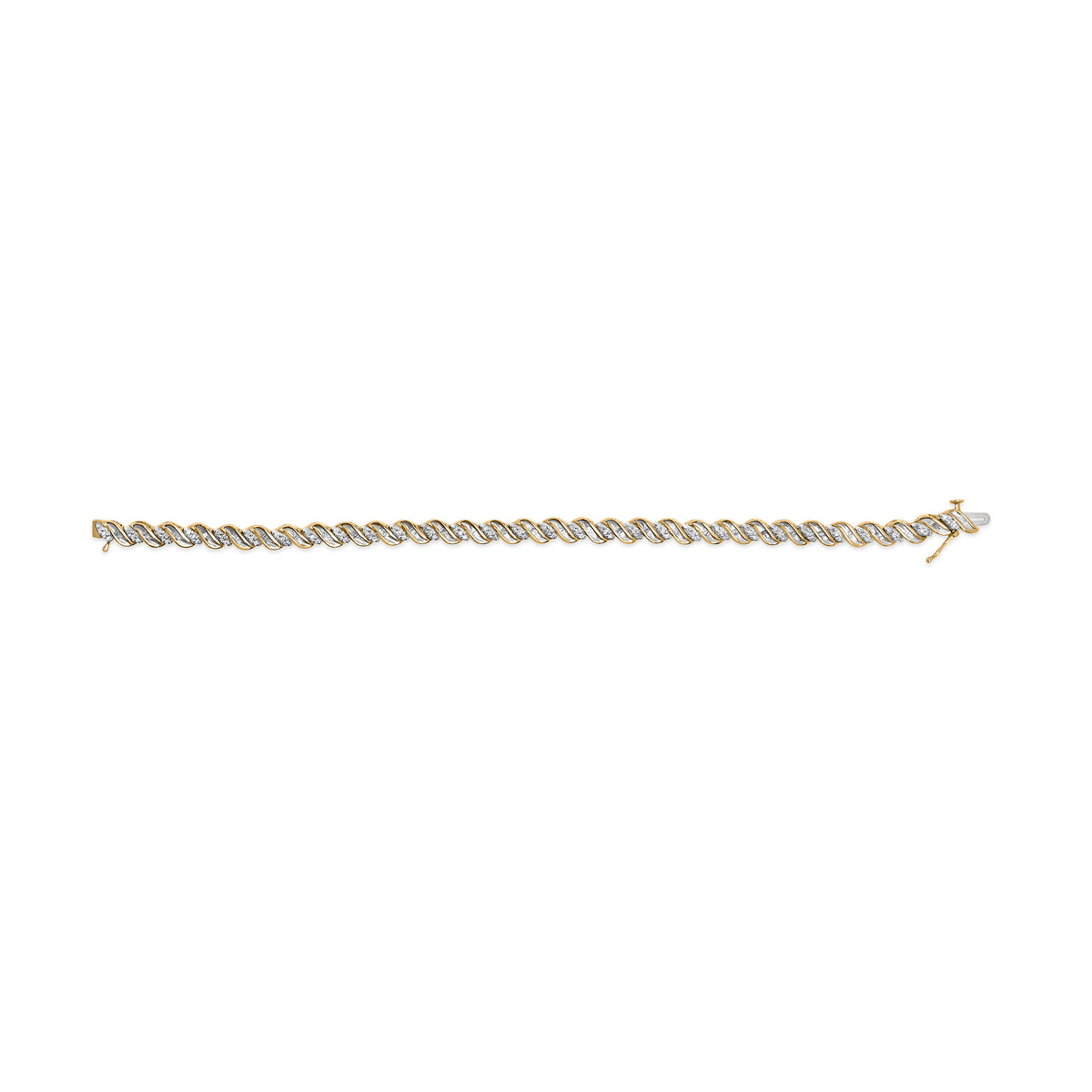 10k Yellow Gold 1.00 Cttw Round-Cut and Baguette-Cut S-Link 7.25&quot; Bracelet (I-J Color, I2-I3 Clarity)