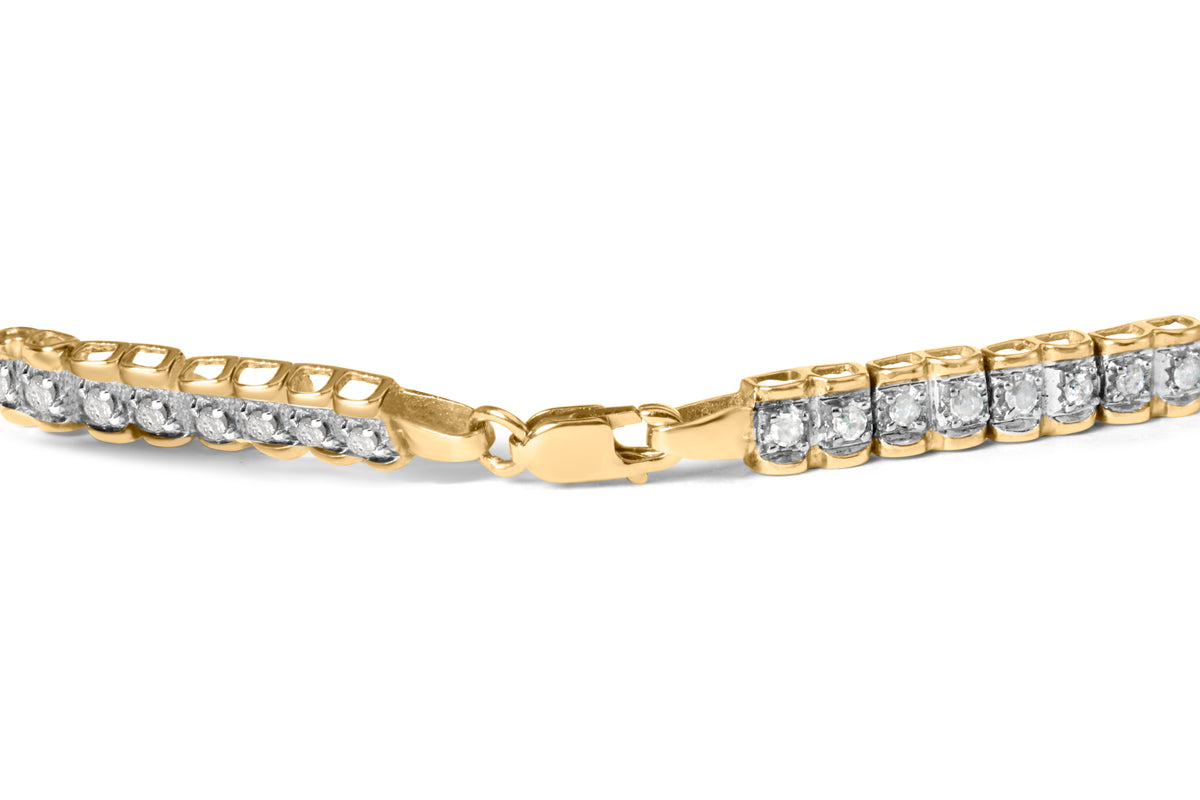 10K Yellow Gold 1.00 Cttw Round-Cut Diamond Link Bracelet (I-J Color, I3-Promo Clarity) - Size 7&quot;