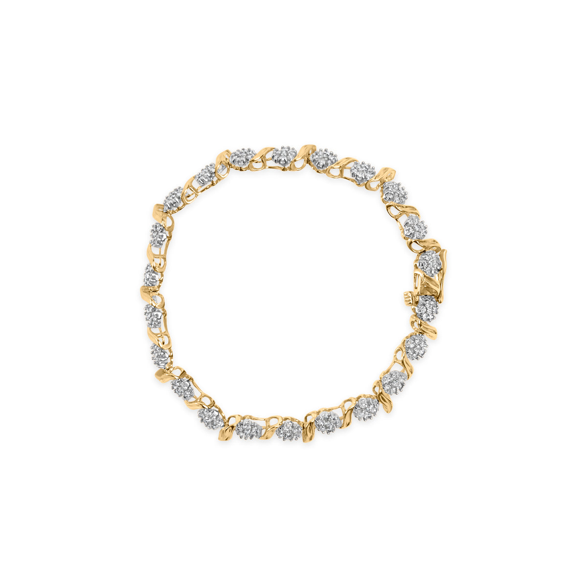 10K Yellow Gold 2.00 Cttw Round Cut Diamond &#39;S&#39; Cluster Bracelet (J-K Color, I1-I2 Clarity)