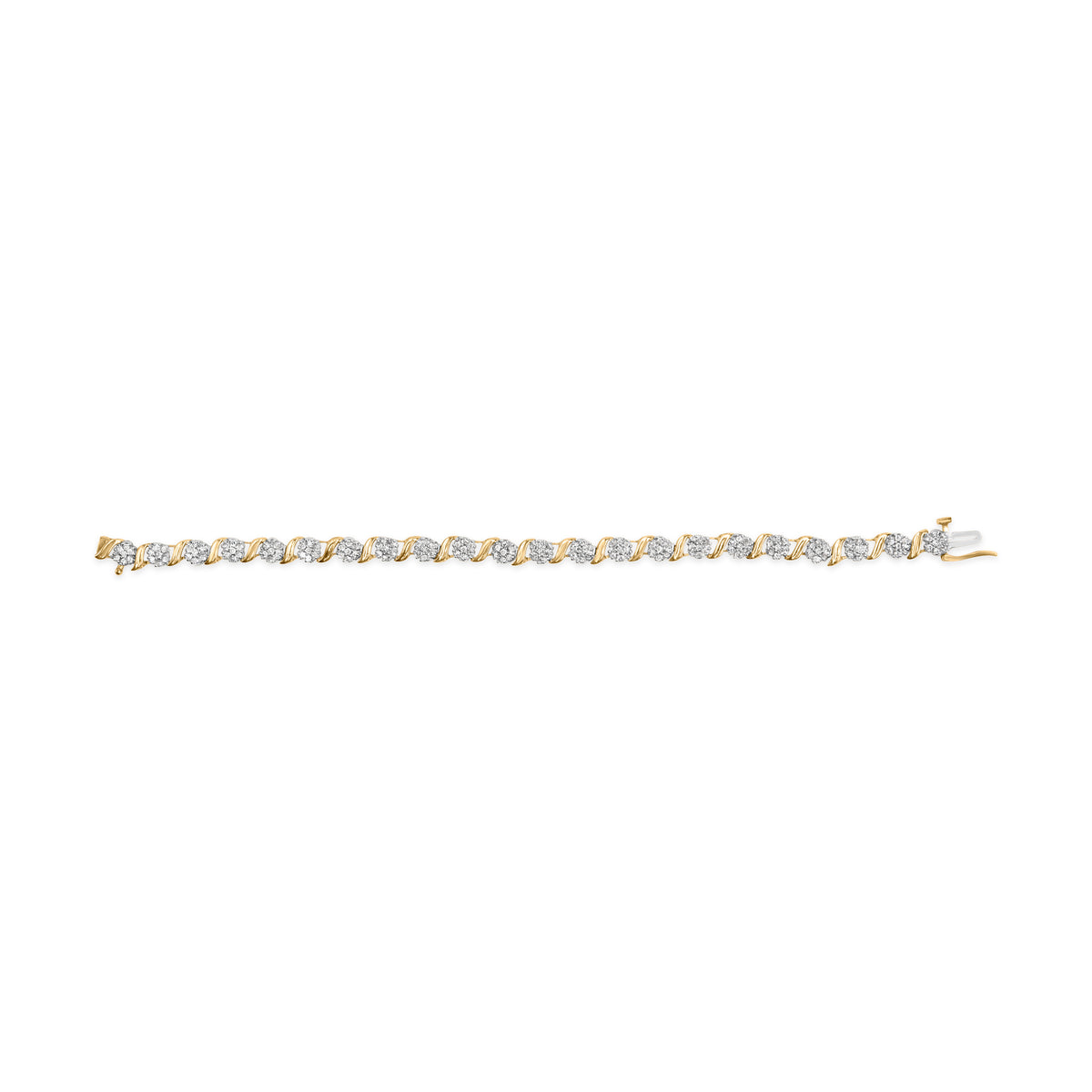 10K Yellow Gold 2.00 Cttw Round Cut Diamond &#39;S&#39; Cluster Bracelet (J-K Color, I1-I2 Clarity)