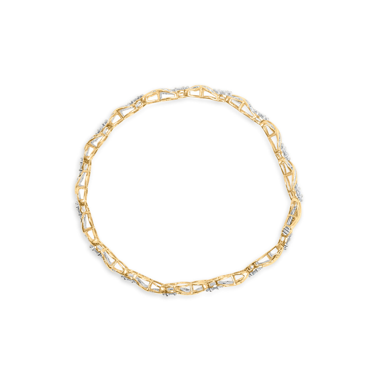 10K Yellow Gold 3.00 Cttw Round-Cut and Baguette-Cut Diamond &#39;XOXO&#39; Floral Design 7.50&quot; Bracelet (J-K Color, I1-I2 Clarity)