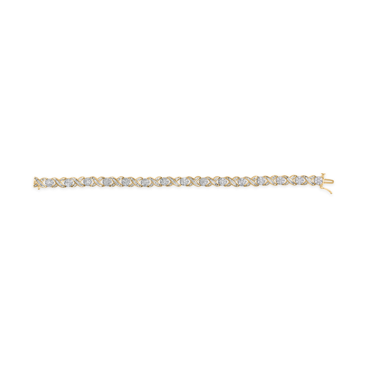 10K Yellow Gold 3.00 Cttw Round-Cut and Baguette-Cut Diamond &#39;XOXO&#39; Floral Design 7.50&quot; Bracelet (J-K Color, I1-I2 Clarity)