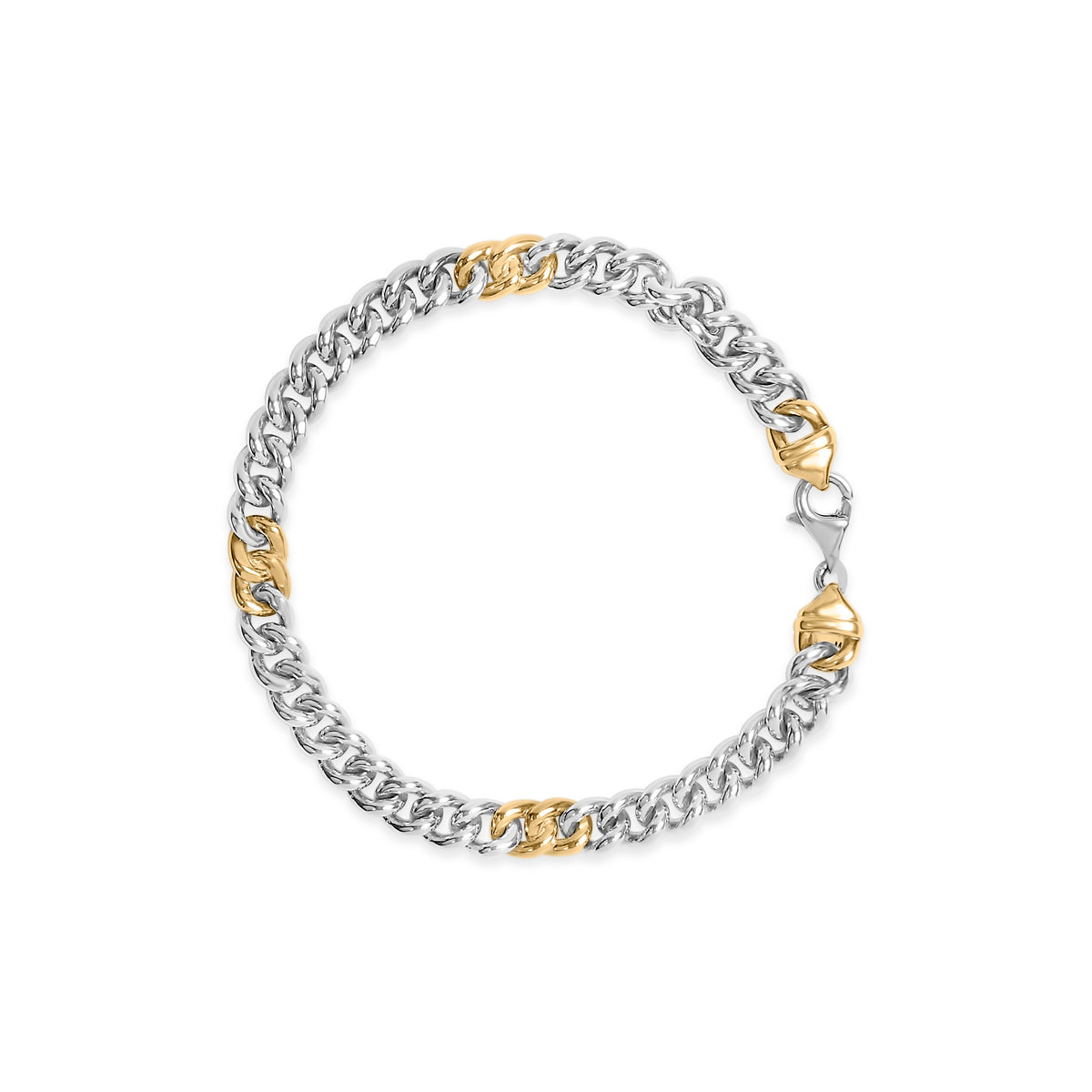 10K Yellow Gold Plated .925 Sterling Silver 1/5 Cttw Diamond Curb Chain Bracelet (J-K Color, I2-I3 Clarity) - 7.5 Inches