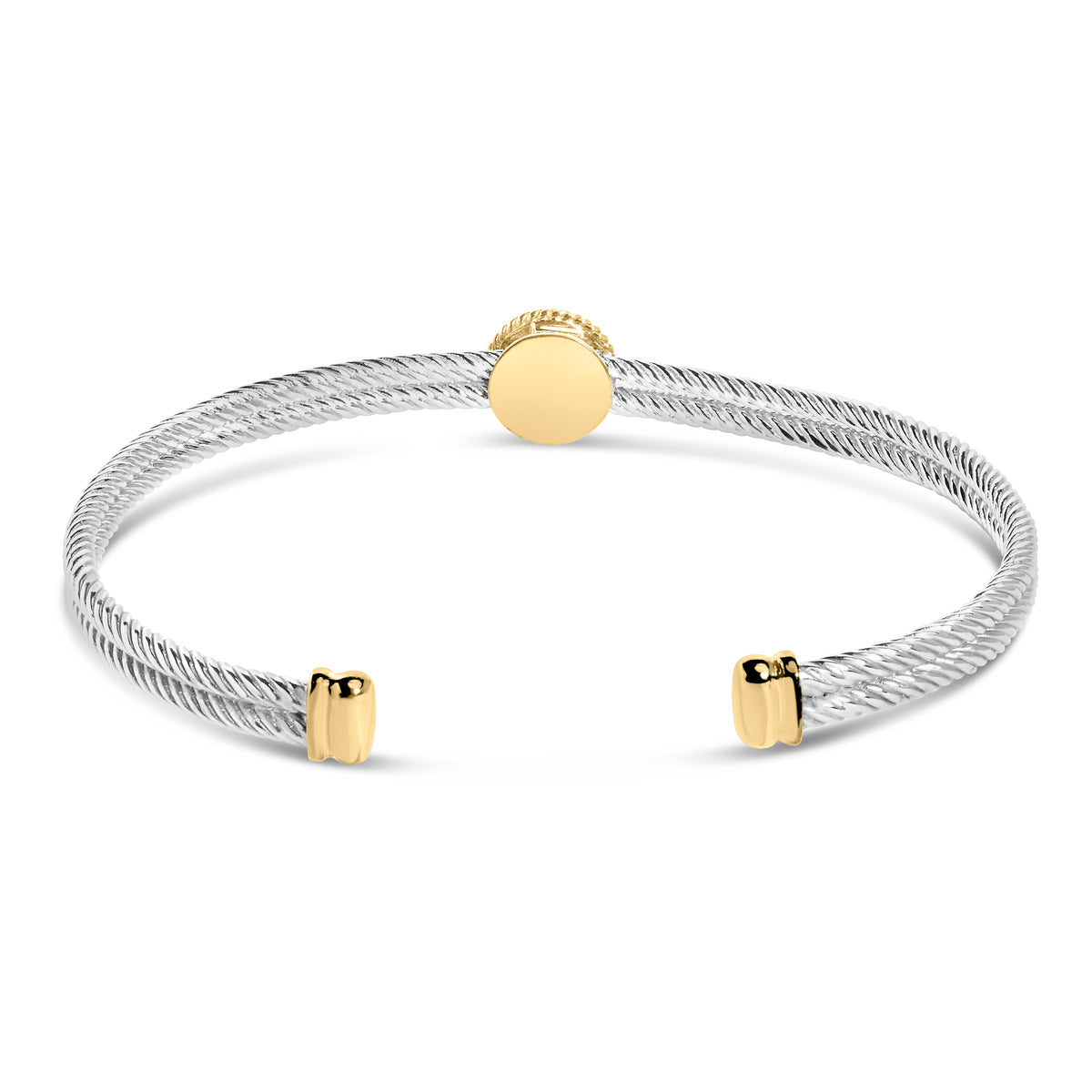 18K Yellow Gold Plated .925 Sterling Silver Diamond Accent  and Fleur Di Lis Medallion Bangle Bracelet (I-J Color, SI1-SI2 Clarity) - 7.25 Inches