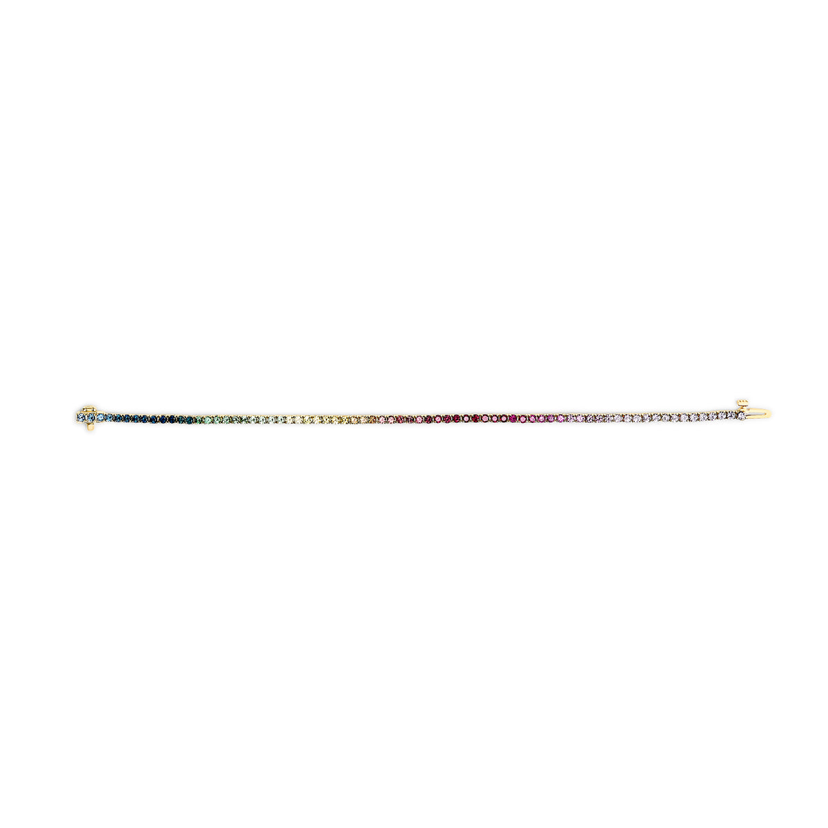 14K Yellow Gold Natural Rainbow Gemstone Sapphire and Tsavorite Tennis Bracelet - 7&quot; Inches