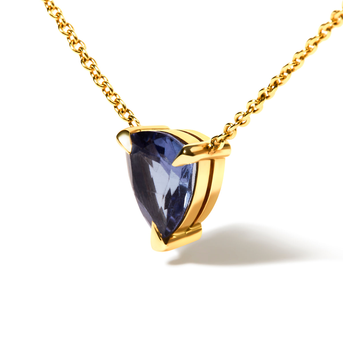 14k Yellow Gold 3-Prong Martini Set Blue Tanzanite Trillion Solitaire 18&quot; Pendant Necklace