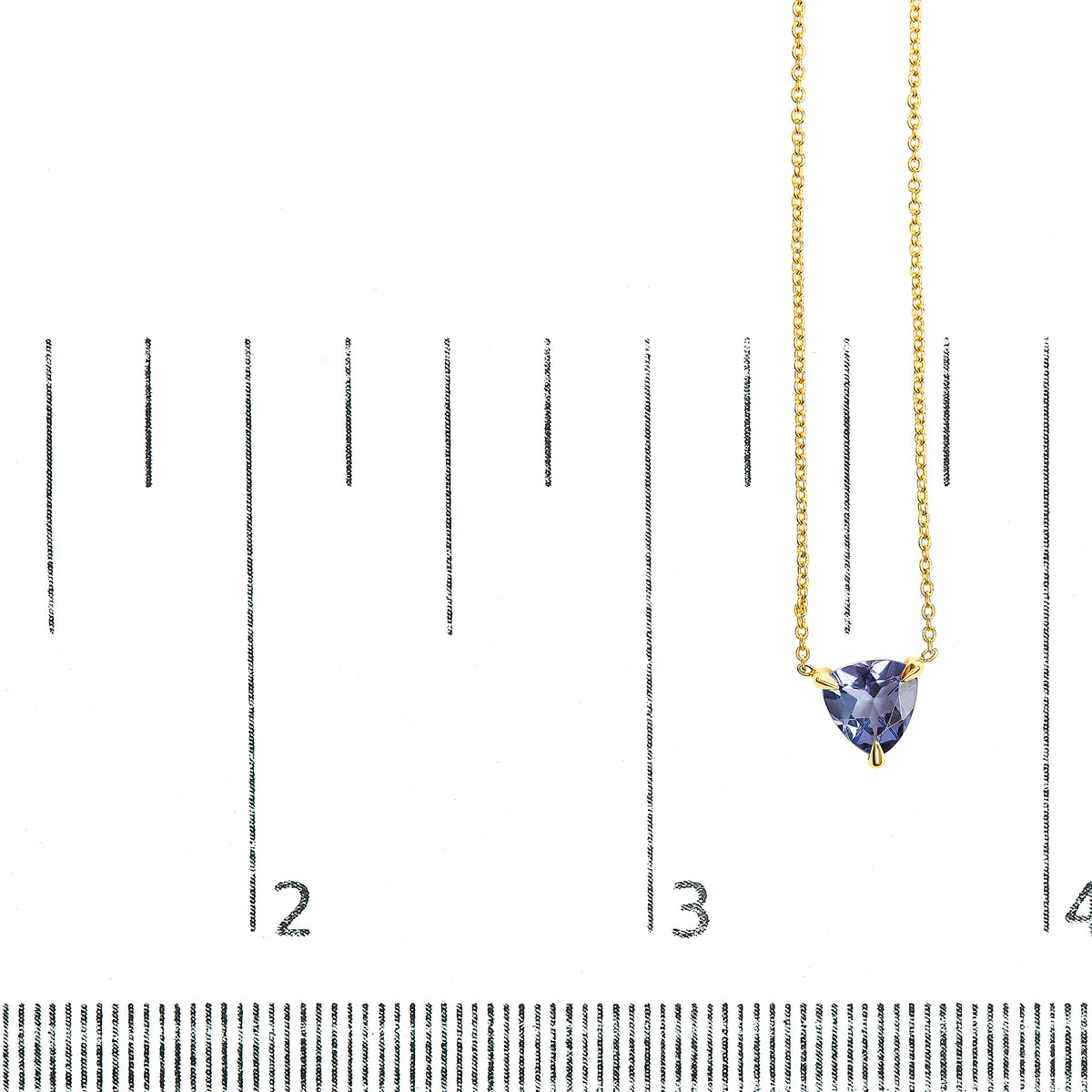 14k Yellow Gold 3-Prong Martini Set Blue Tanzanite Trillion Solitaire 18&quot; Pendant Necklace