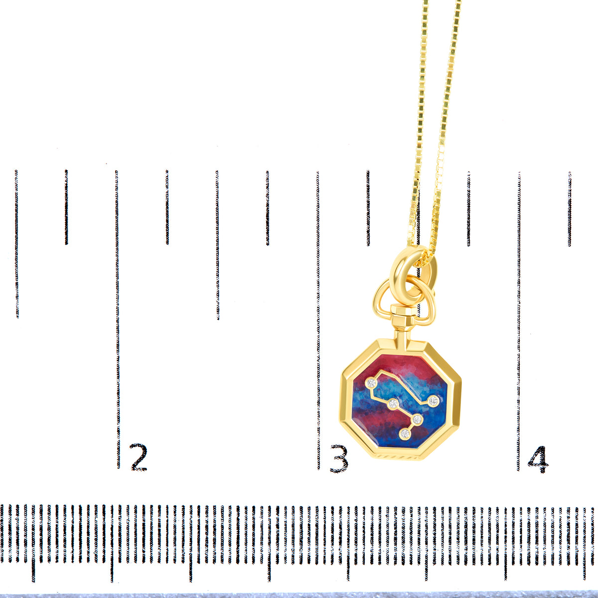 18K Yellow Gold Diamond Gemini Constellation with Red and Blue Enamel 18&quot; Inch Pendant Necklace (H-I Color, SI2-I1 Clarity)