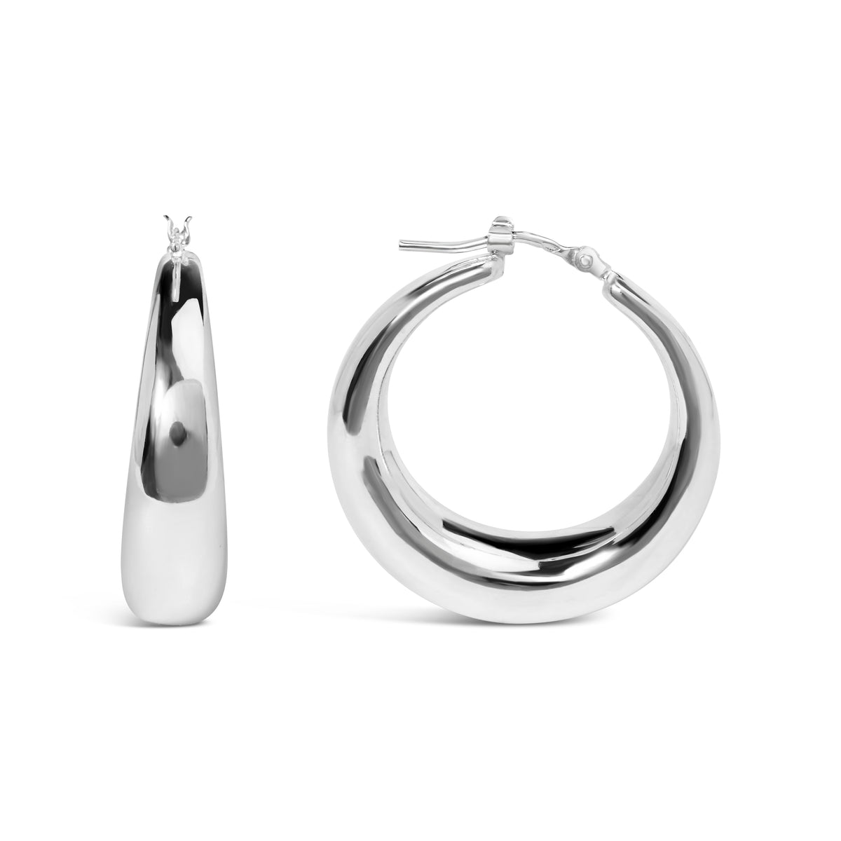 .925 Sterling Silver Graduated Hoop Earrings - 9MM Wide