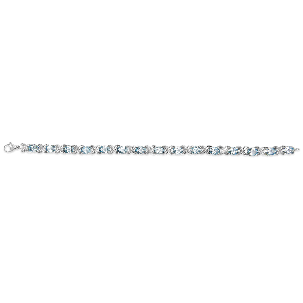 .925 Sterling Silver 16.0 Cttw Oval Blue Topaz and Diamond Accent Tennis X Link Bracelet (I-J Color, I1-I2 Clarity) - Size 7&quot; Inch