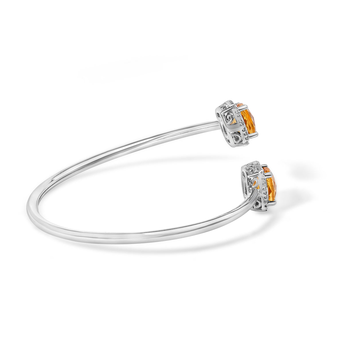 .925 Sterling Silver 8mm Cushion Cut Yellow Citrine Gemstone and Diamond Accent Split Bypass Bangle Bracelet (H-I Color, SI1-SI2 Clarity)  - Fits up to 7.75&quot; Inches