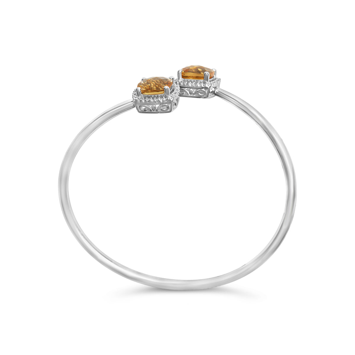 .925 Sterling Silver 8mm Cushion Cut Yellow Citrine Gemstone and Diamond Accent Split Bypass Bangle Bracelet (H-I Color, SI1-SI2 Clarity)  - Fits up to 7.75&quot; Inches