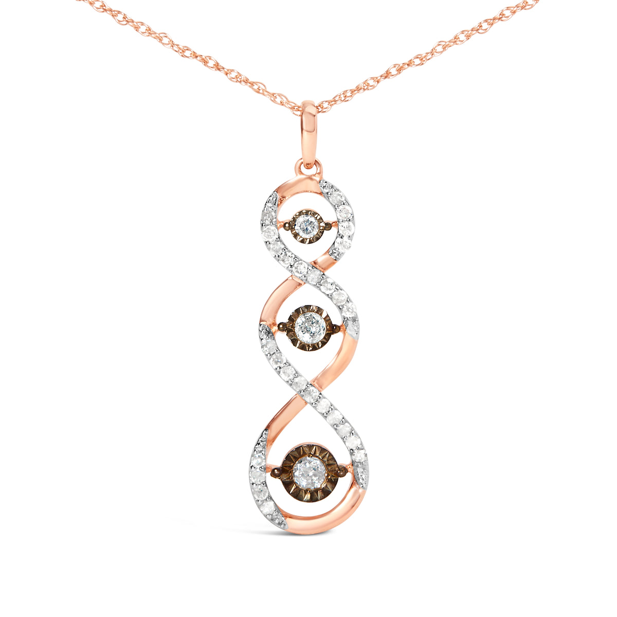 10K Two Toned Gold Plated .925 Sterling Silver 1/2 Cttw Round Diamond Twisted 18&quot; Pendant Necklace (Champagne Color, I2-I3 Clarity)