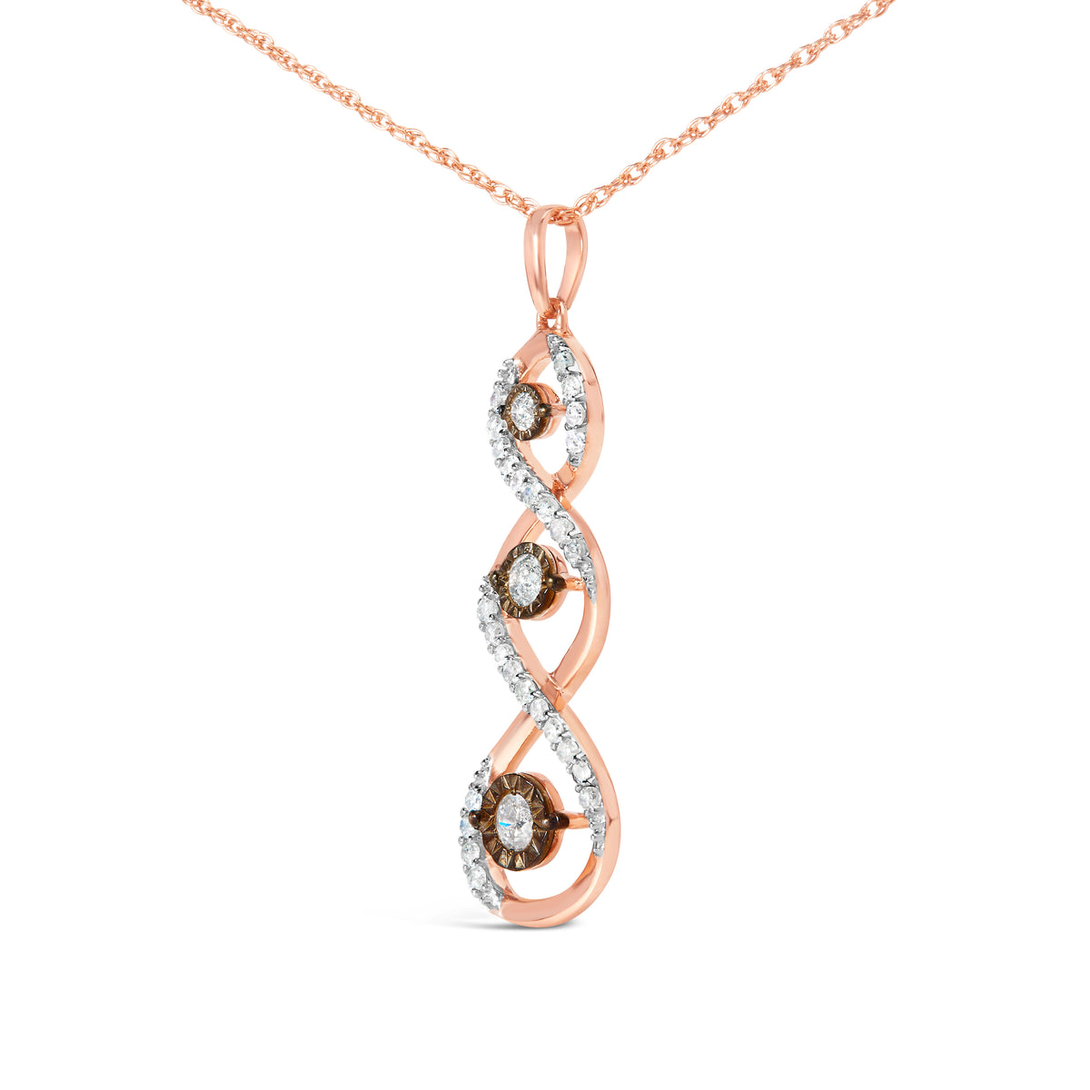 10K Two Toned Gold Plated .925 Sterling Silver 1/2 Cttw Round Diamond Twisted 18&quot; Pendant Necklace (Champagne Color, I2-I3 Clarity)