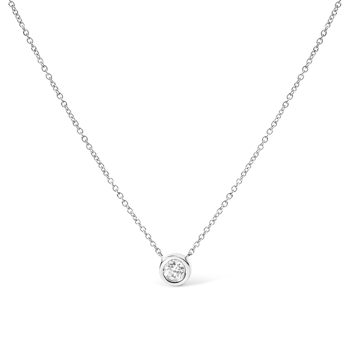 10K White Gold 1/10 Carat Round Brilliant-Cut Diamond Modern Bezel-Set Solitaire 16&quot;-18&quot; Pendant Necklace (H-I Color, SI2-I1 Clarity)