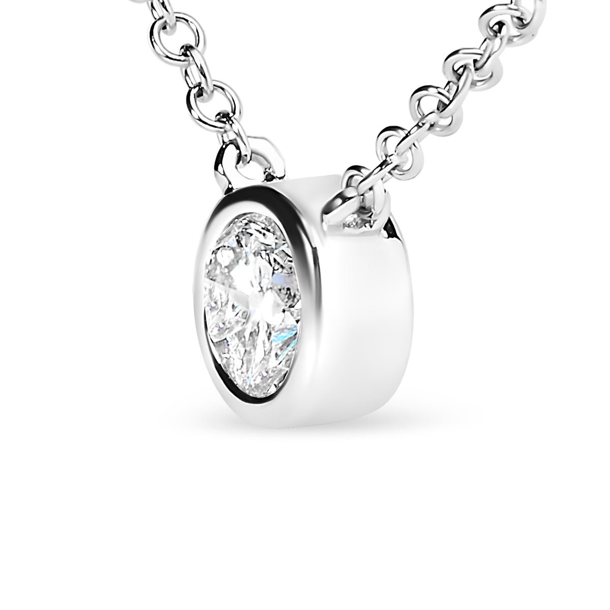 10K White Gold 1/10 Carat Round Brilliant-Cut Diamond Modern Bezel-Set Solitaire 16&quot;-18&quot; Pendant Necklace (H-I Color, SI2-I1 Clarity)