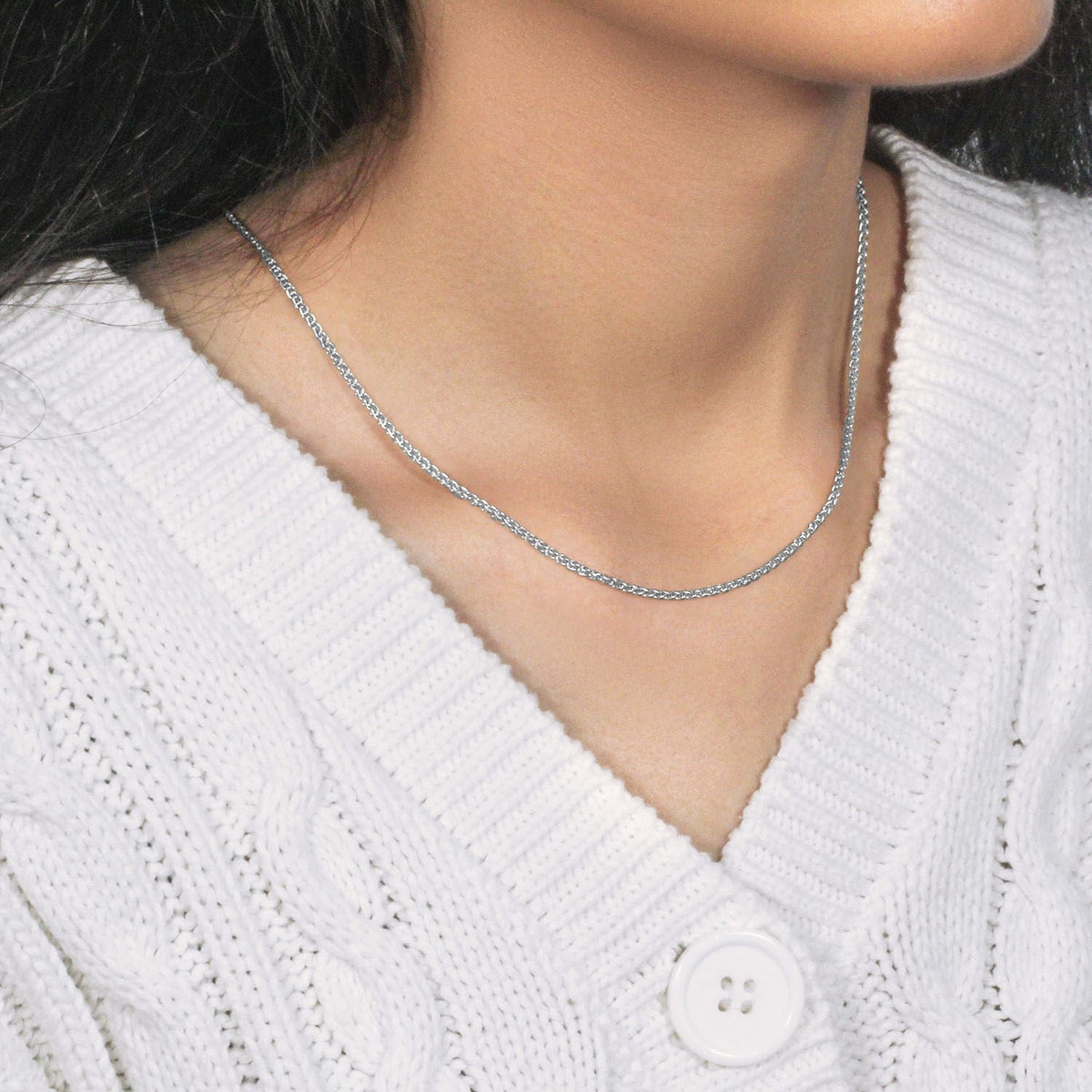 2.1mm 14k White Gold Round Wheat Chain - LinkagejewelrydesignLinkagejewelrydesign