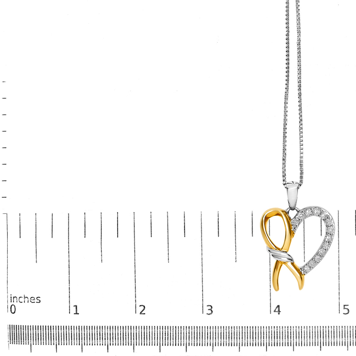 10K Yellow Gold Plated .925 Sterling Silver 1/5 Cttw Diamond Ribbon Heart Pendant Necklace (H-I Color, I2-I3 Clarity) - 18&quot;