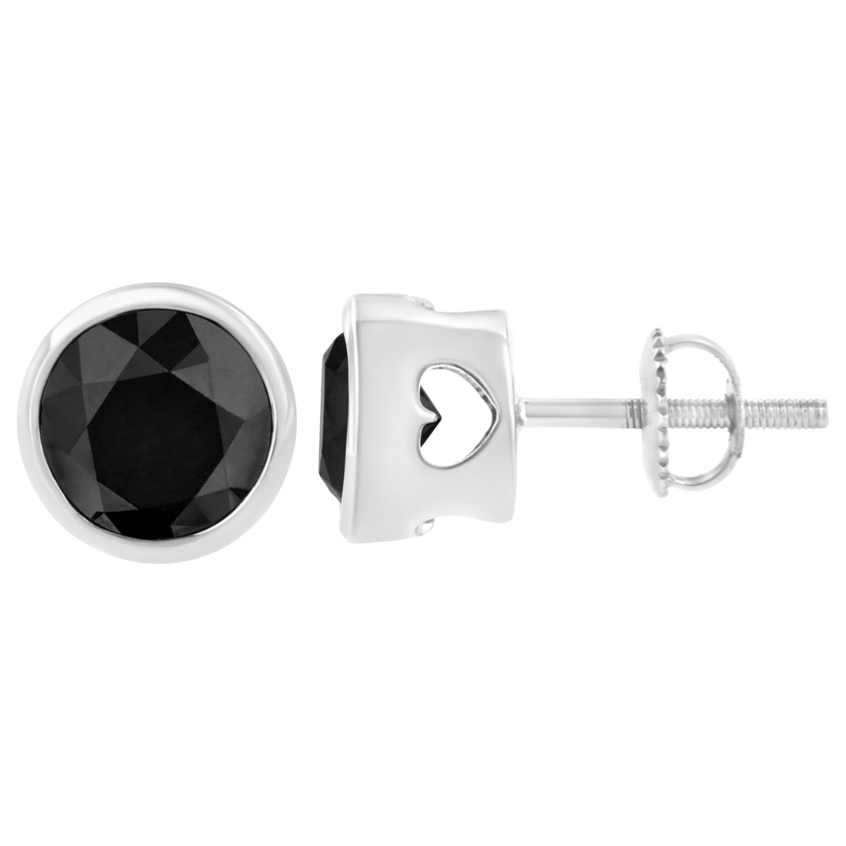 .925 Sterling Silver 4.00 Cttw Round Brilliant-Cut Black Diamond Bezel-Set Stud Earrings with Screw Backs (Fancy Color-Enhanced, I2-I3 Clarity)