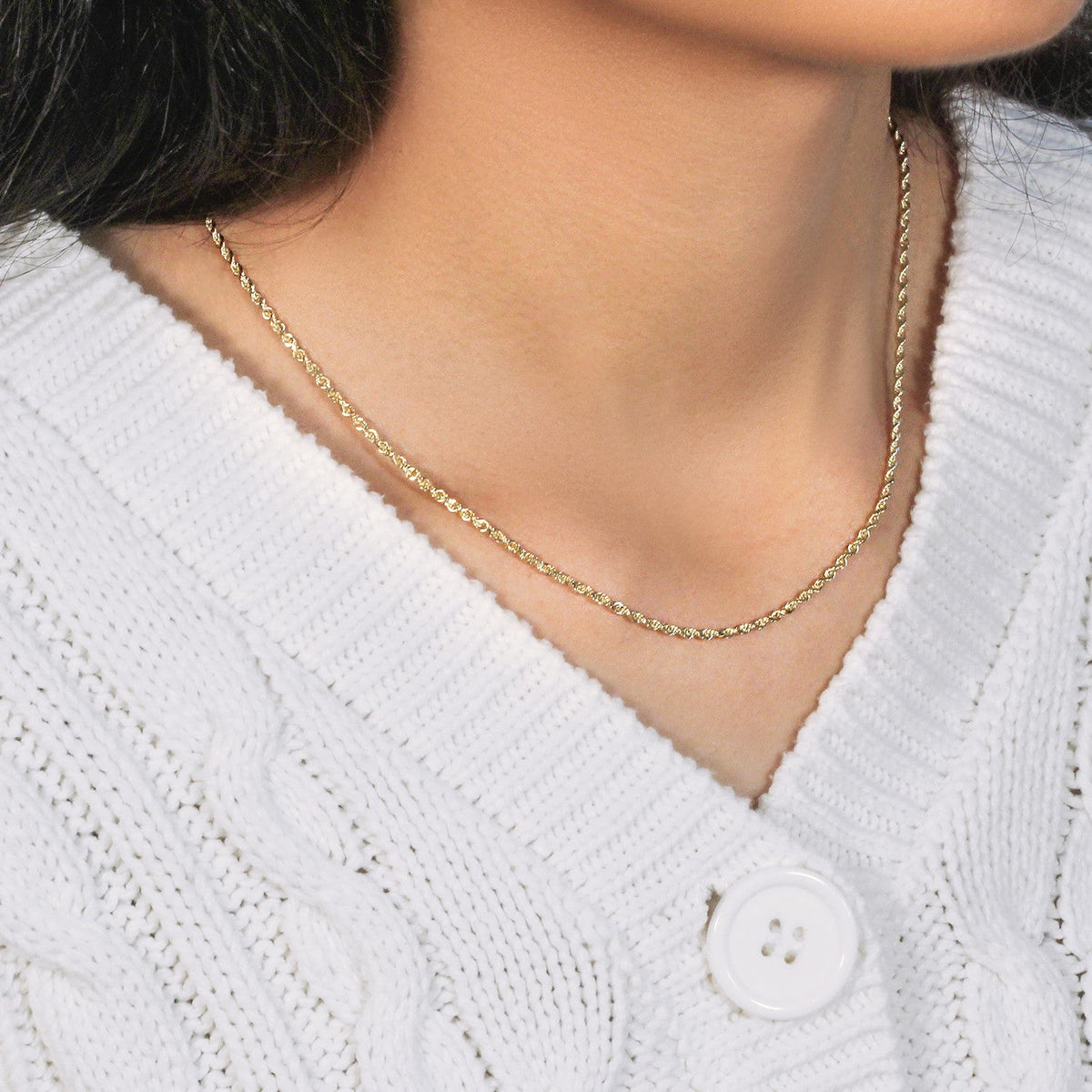 2.25mm 10k Yellow Gold Solid Diamond Cut Rope Chain - LinkagejewelrydesignLinkagejewelrydesign