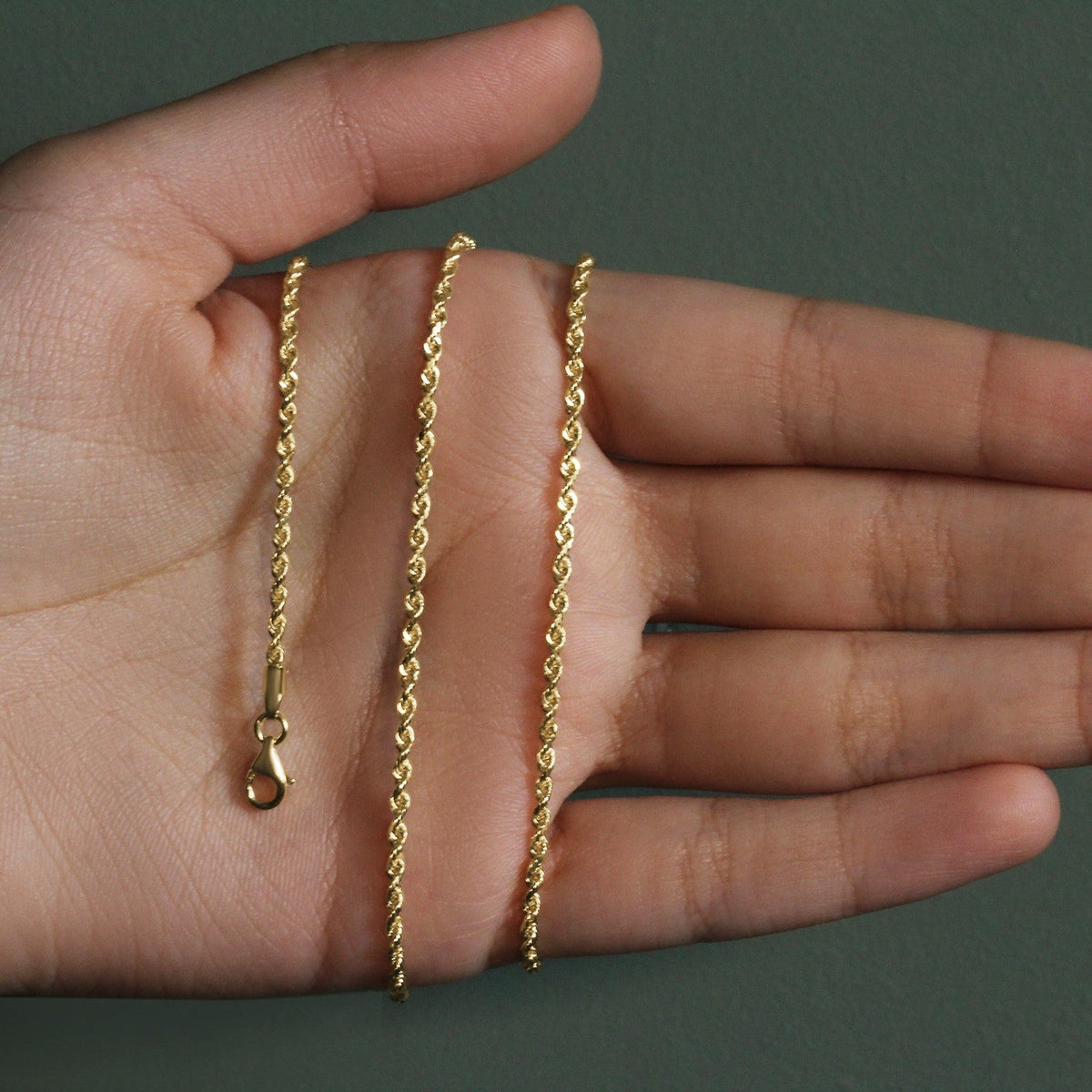 2.25mm 10k Yellow Gold Solid Diamond Cut Rope Chain - LinkagejewelrydesignLinkagejewelrydesign