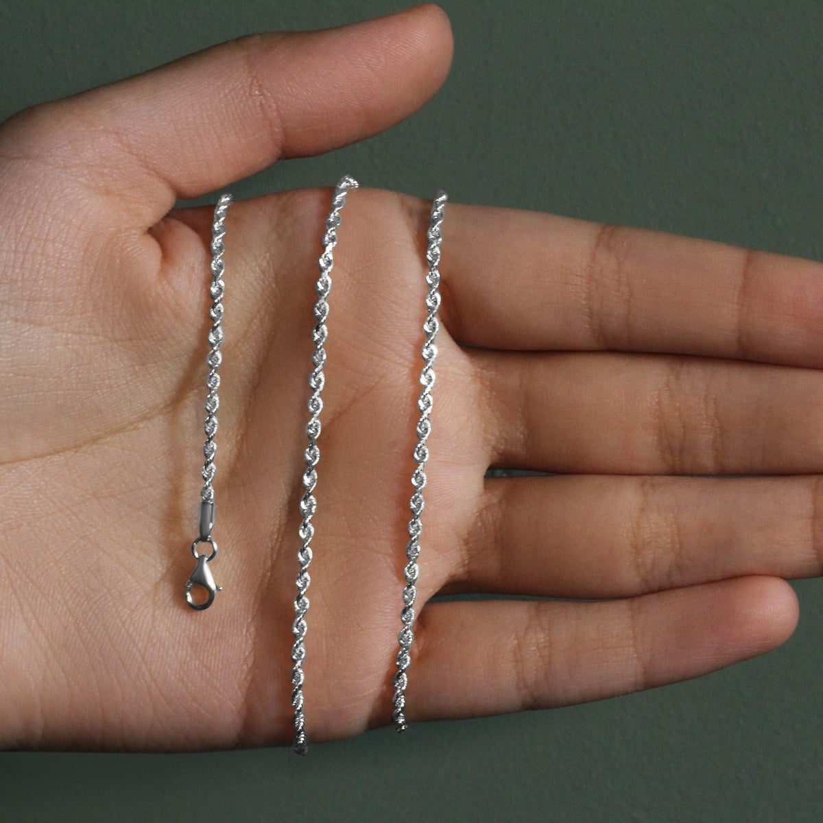 2.25mm 14k White Gold Solid Diamond Cut Rope Chain - LinkagejewelrydesignLinkagejewelrydesign