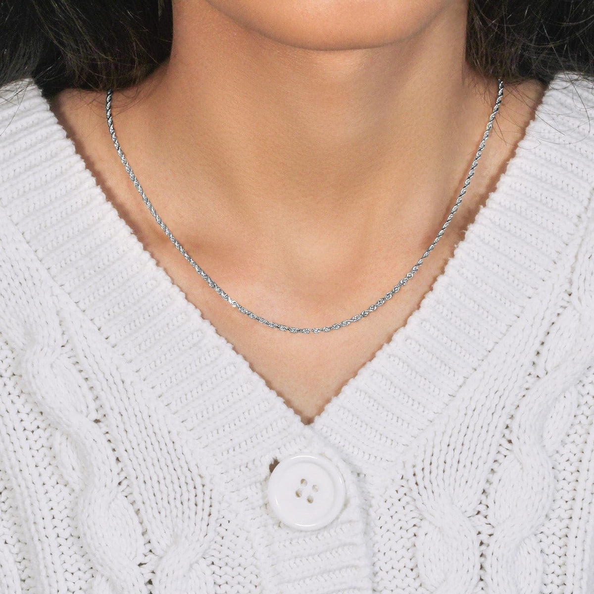 2.25mm 14k White Gold Solid Diamond Cut Rope Chain - LinkagejewelrydesignLinkagejewelrydesign