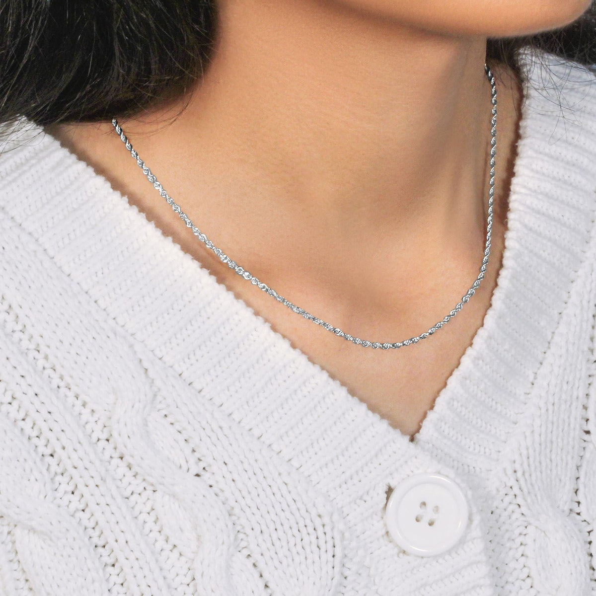 2.25mm 14k White Gold Solid Diamond Cut Rope Chain - LinkagejewelrydesignLinkagejewelrydesign