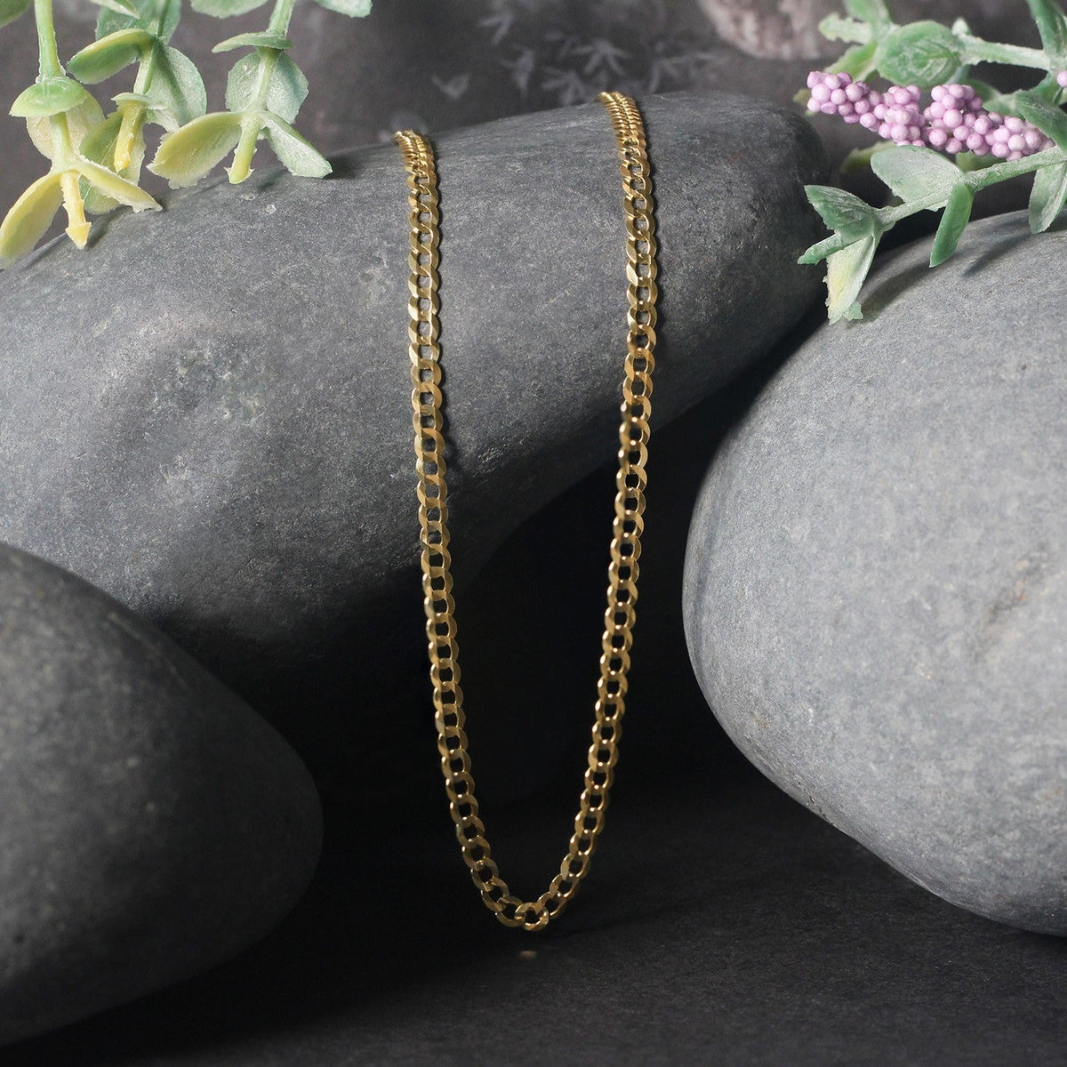 2.4mm 10k Yellow Gold Curb Chain - LinkagejewelrydesignLinkagejewelrydesign