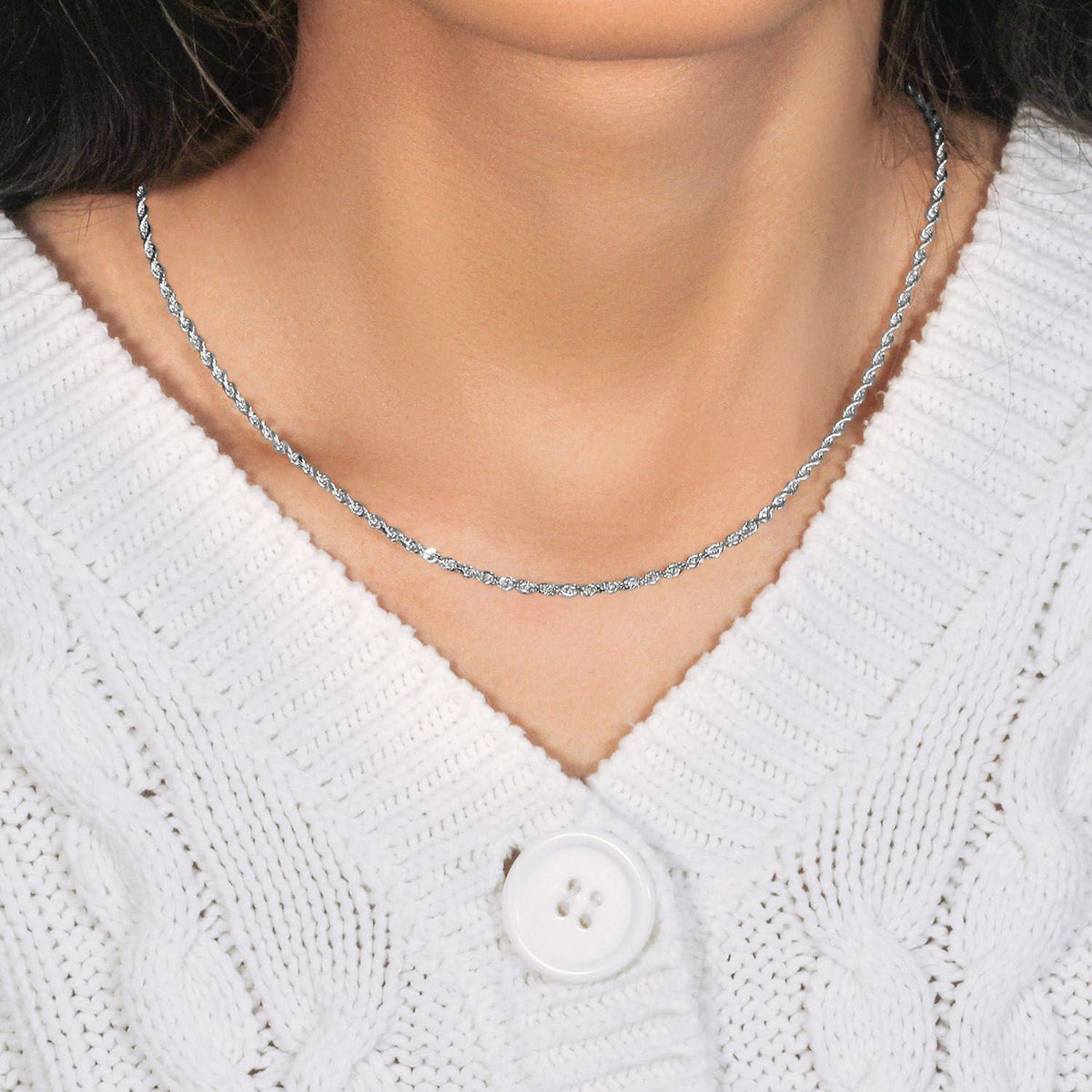 2.5mm 14k White Gold Solid Diamond Cut Rope Chain - LinkagejewelrydesignLinkagejewelrydesign