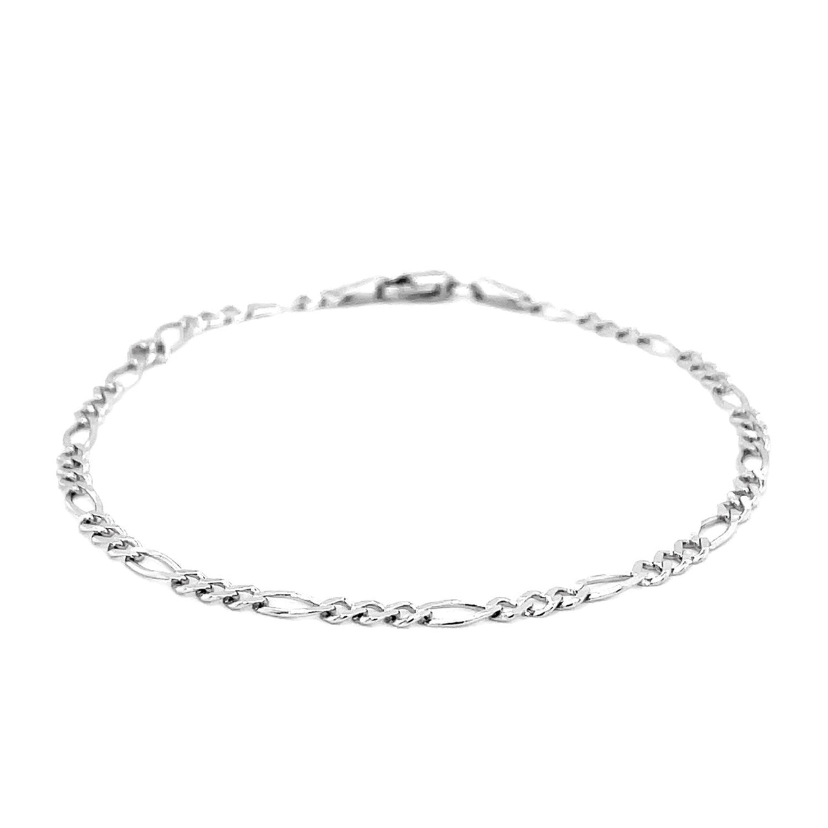 2.6mm 14k White Gold Solid Figaro Bracelet - LinkagejewelrydesignLinkagejewelrydesign