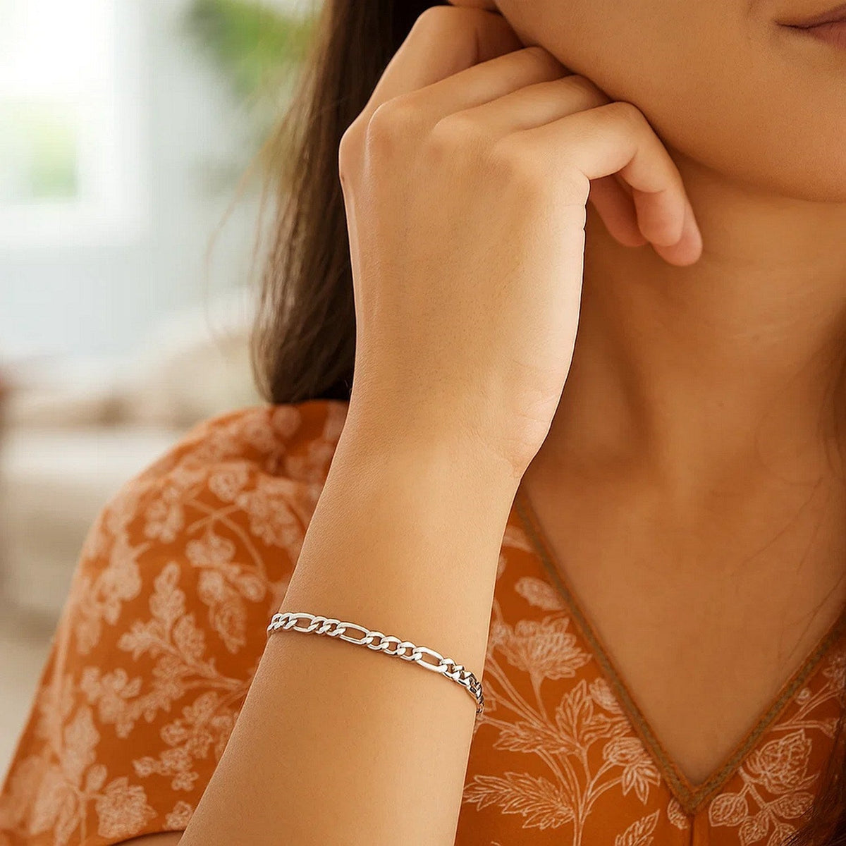 2.6mm 14k White Gold Solid Figaro Bracelet - LinkagejewelrydesignLinkagejewelrydesign