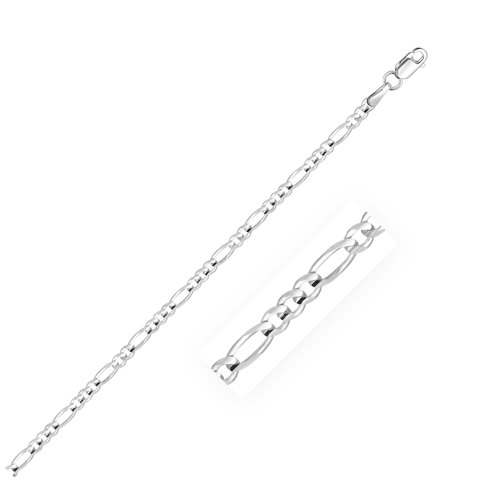 2.6mm 14k White Gold Solid Figaro Bracelet - LinkagejewelrydesignLinkagejewelrydesign