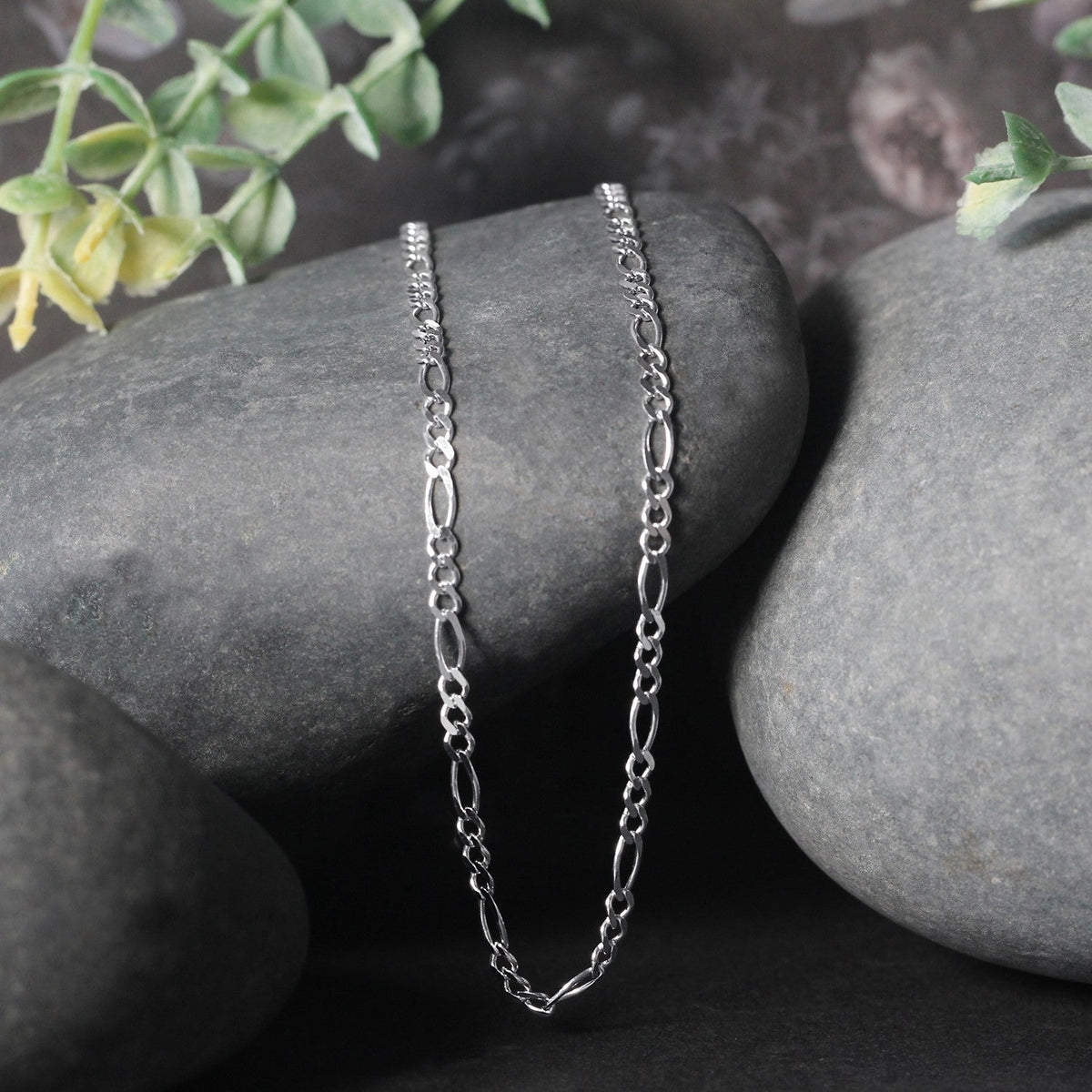 2.6mm 14k White Gold Solid Figaro Chain - LinkagejewelrydesignLinkagejewelrydesign