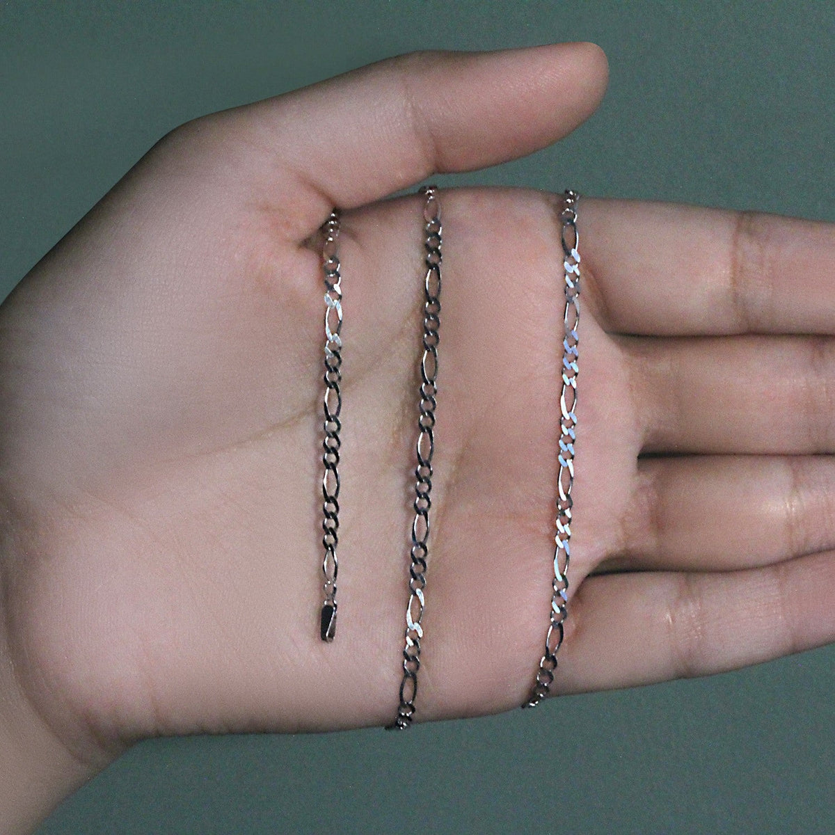 2.6mm 14k White Gold Solid Figaro Chain - LinkagejewelrydesignLinkagejewelrydesign