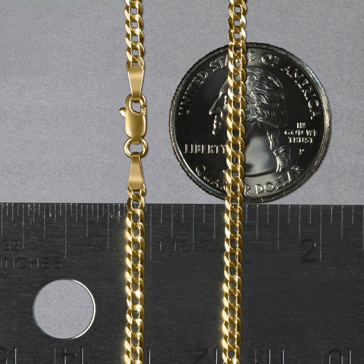 2.6mm 14k Yellow Gold Solid Curb Chain - LinkagejewelrydesignLinkagejewelrydesign
