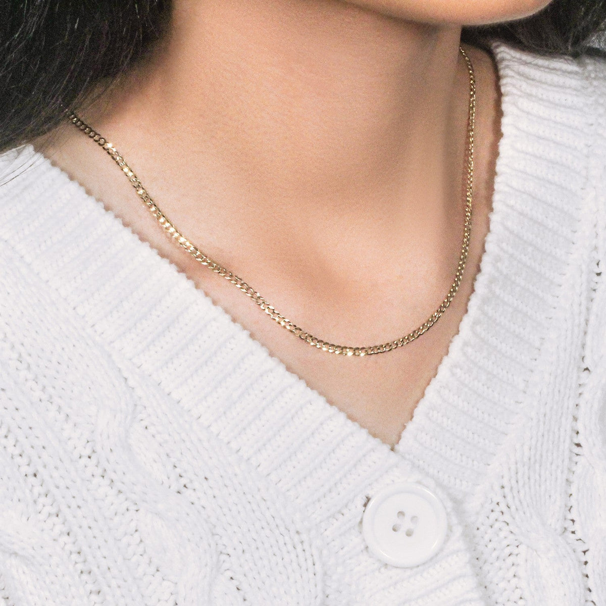 2.6mm 14k Yellow Gold Solid Curb Chain - LinkagejewelrydesignLinkagejewelrydesign