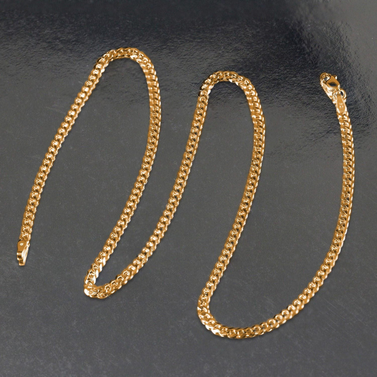 2.6mm 14k Yellow Gold Solid Curb Chain - LinkagejewelrydesignLinkagejewelrydesign