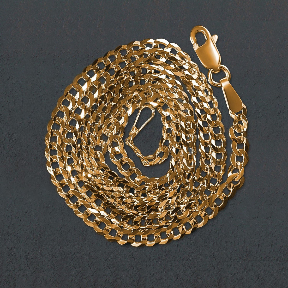 2.6mm 14k Yellow Gold Solid Curb Chain - LinkagejewelrydesignLinkagejewelrydesign