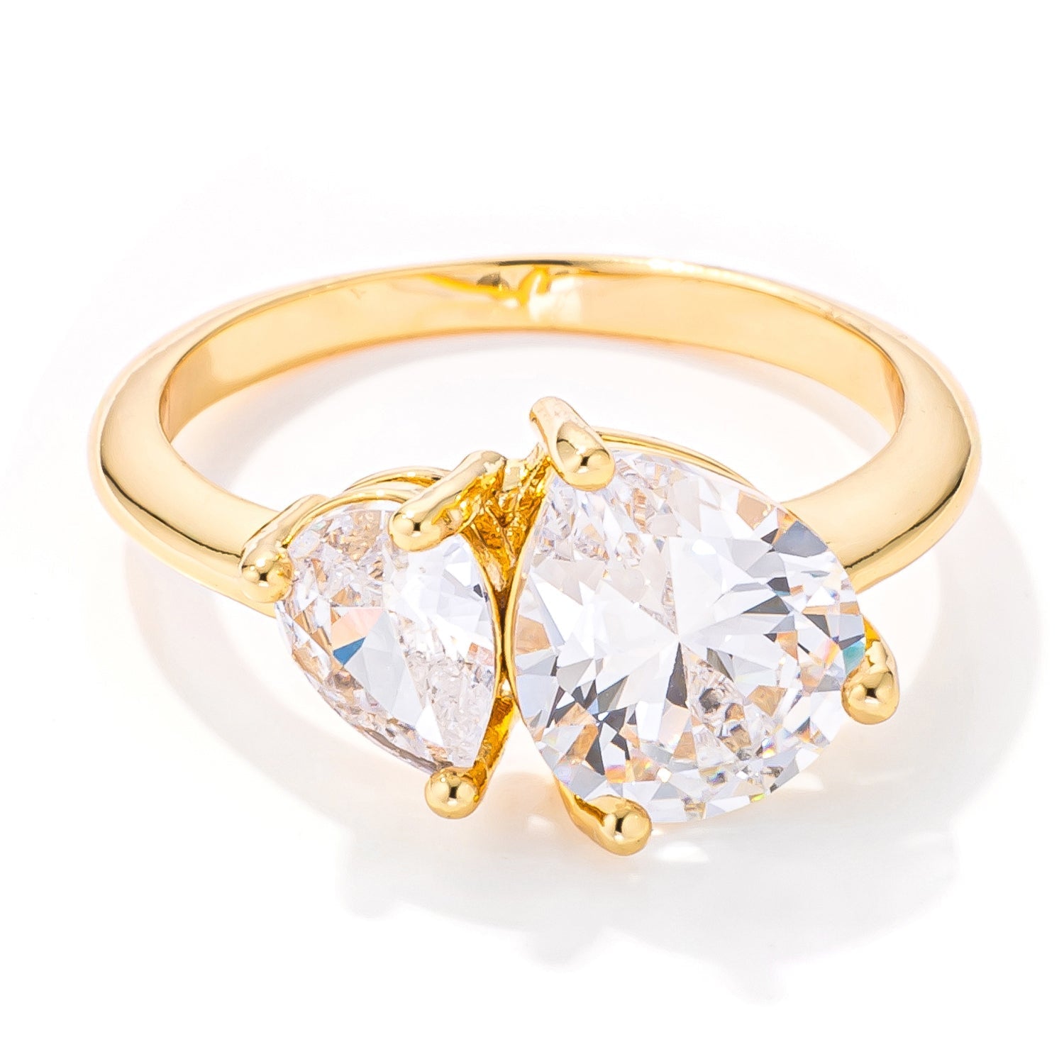 2.75ct Gold Plated Toi et Moi CZ Ring, <b>Size 5</b> - LinkagejewelrydesignLinkagejewelrydesign