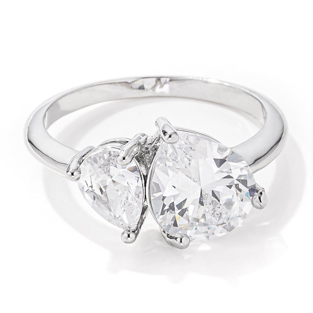 2.75ct Rhodium Plated Toi et Moi CZ Ring, &lt;b&gt;Size 5&lt;/b&gt; - LinkagejewelrydesignLinkagejewelrydesign