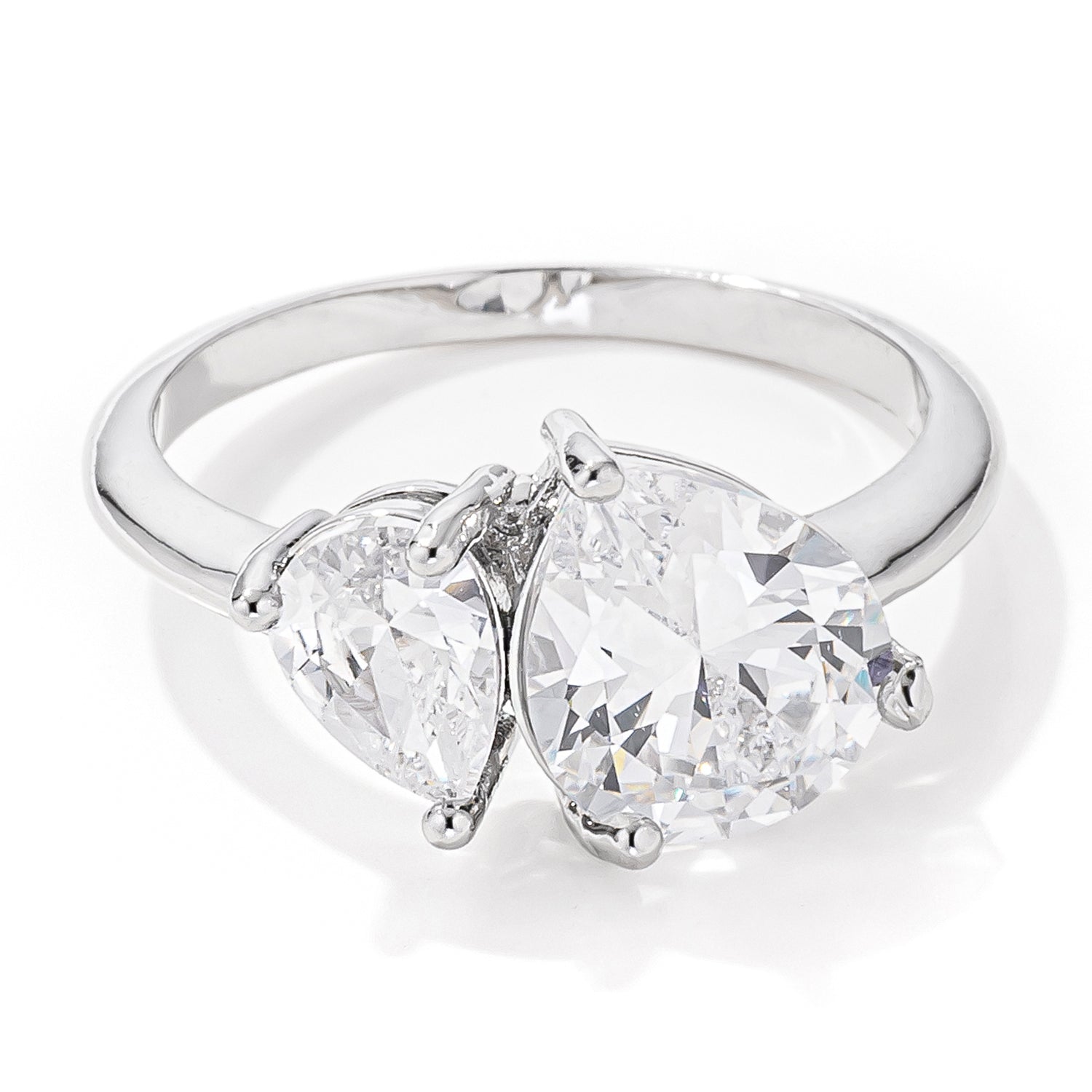2.75ct Rhodium Plated Toi et Moi CZ Ring, <b>Size 5</b> - LinkagejewelrydesignLinkagejewelrydesign