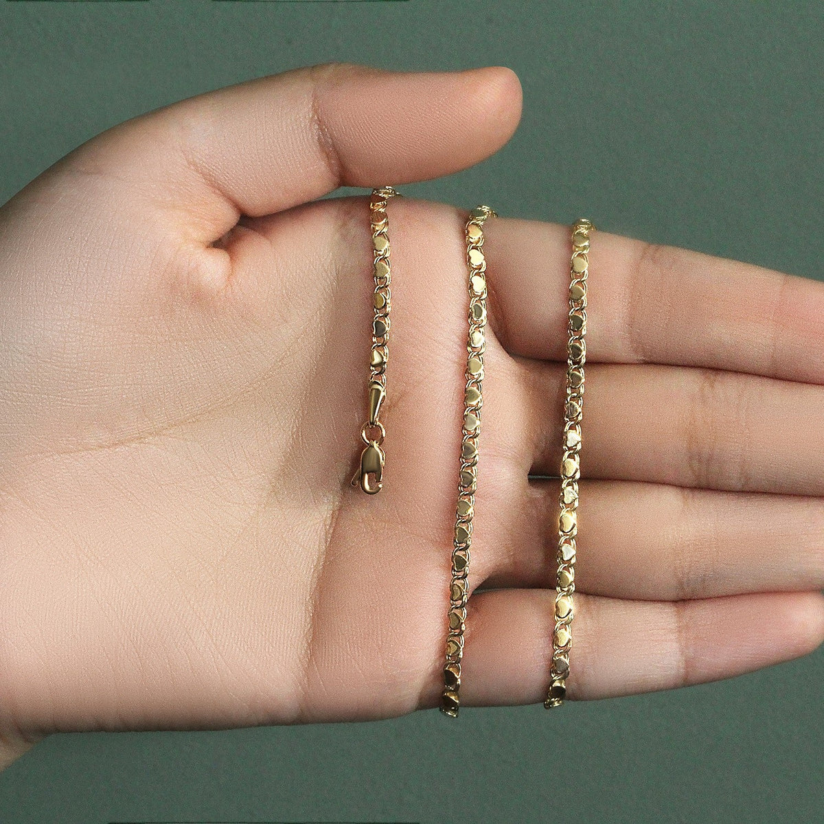 2.9mm 14k Yellow Gold Heart Chain - LinkagejewelrydesignLinkagejewelrydesign