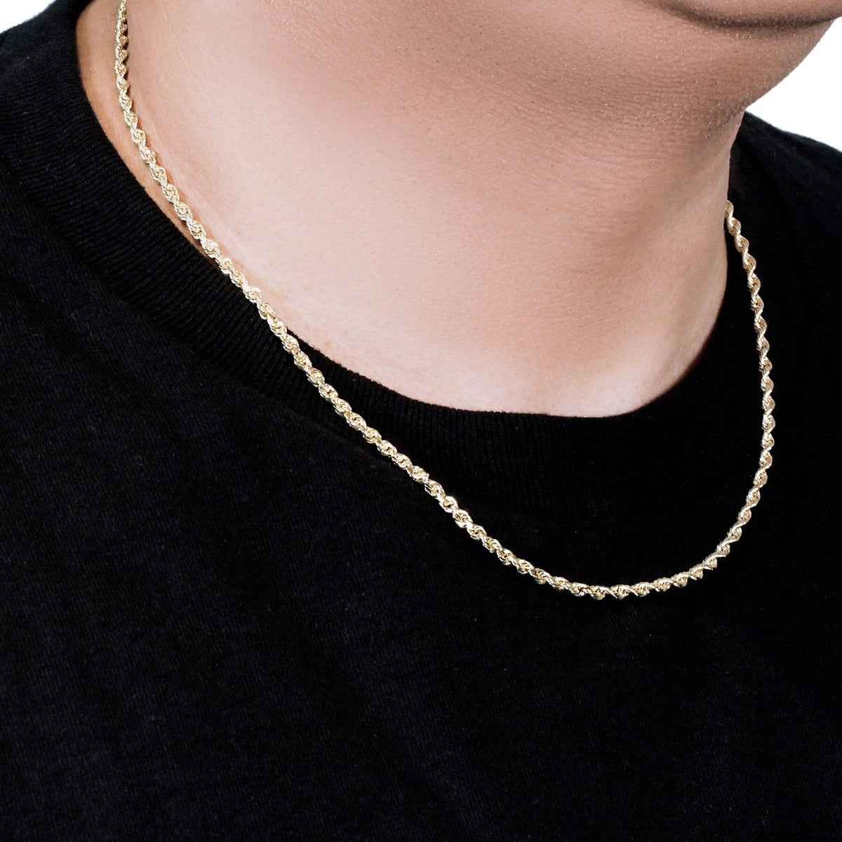 3.0mm 10k Yellow Gold Solid Diamond Cut Rope Chain - LinkagejewelrydesignLinkagejewelrydesign