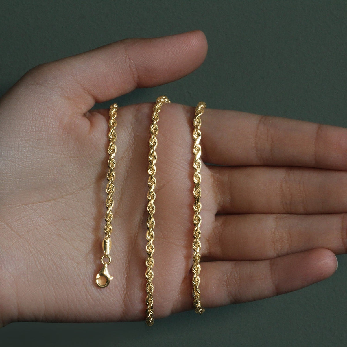 3.0mm 14k Yellow Gold Solid Diamond Cut Rope Chain - LinkagejewelrydesignLinkagejewelrydesign